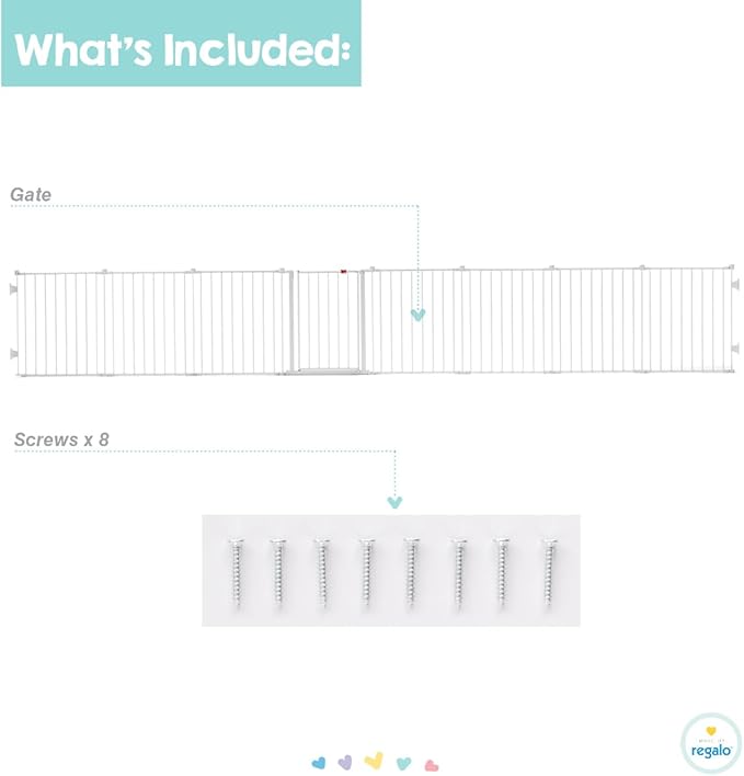 Regalo 194-Inch Super Wide Adjustable Baby Gate and Play Yard, 2-In-1, Bonus Kit, 4 Count (Pack of 1)