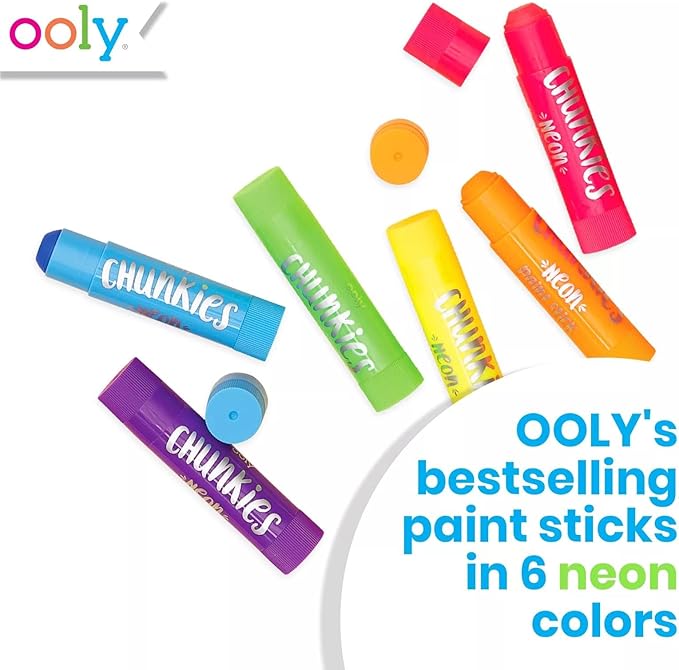 Ooly Chunkies 6 Neon Paint Sticks For Kids, Tempera Paint Sticks Neon Colors Set, No Mess Quick Drying Art Supplies for Toddlers and Kids