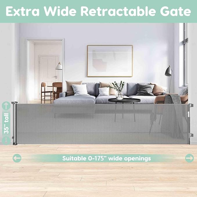 175 Inch Retractable Pet Gate Extra Wide Baby Gate Retractable Baby Gates Extra Wide Dog Gates for The House Extra Wide Pet Gates for Dogs Extra Wide Retractable Dog Gate Child Gates for Wide Openings