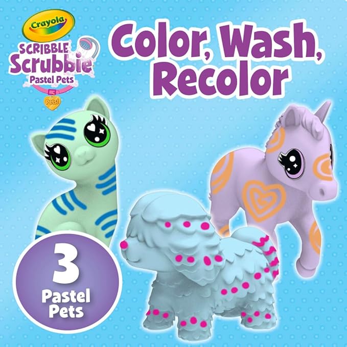 Crayola Scribble Scrubbie Pastel Pets (3ct), Grooming Pet Toy for Kids, Washable Animal Figurine, Arts & Crafts, Gift for Girls & Boys, 3+