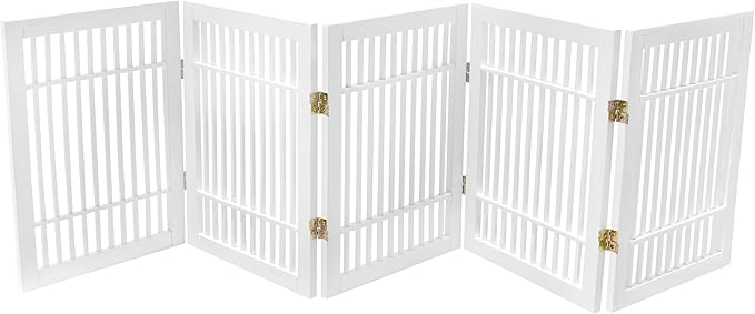 Pet Dog Gate Strong and Durable Freestanding Folding Acacia Hardwood Portable Wooden Fence Indoors or Outdoors by Urnporium (White Pet Gate, 5 Panel 24" Tall)