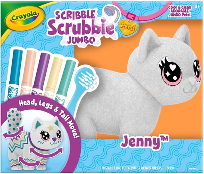Crayola Scribble Scrubbie Jumbo, Large Posable Animal Toy, 6 Inches, Toy Cat for Girls & Boys, Animal Grooming Toy, Gift