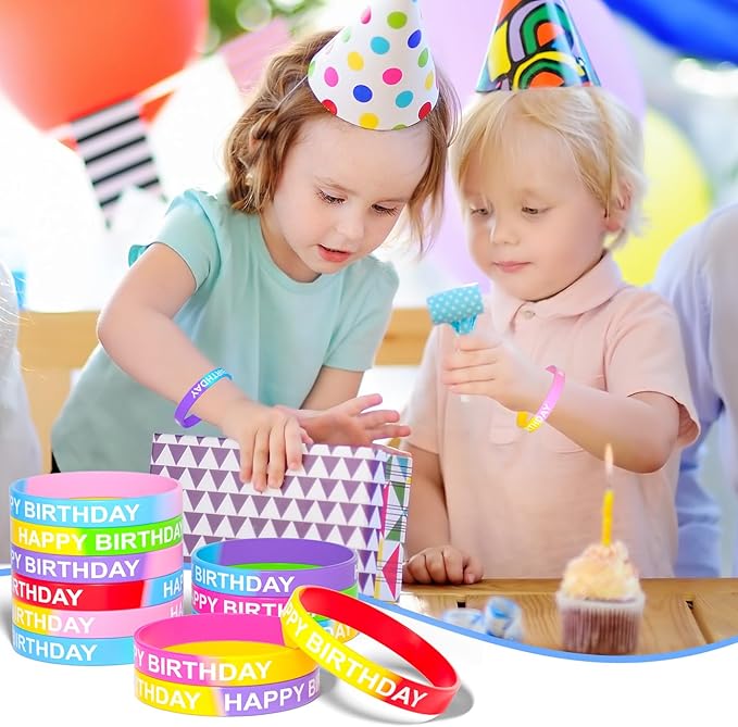 CHRORINE Happy Birthday Rubber Bracelets 12 Styles Silicone Wristbands for Classroom Birthday Party Favors 72 Pieces