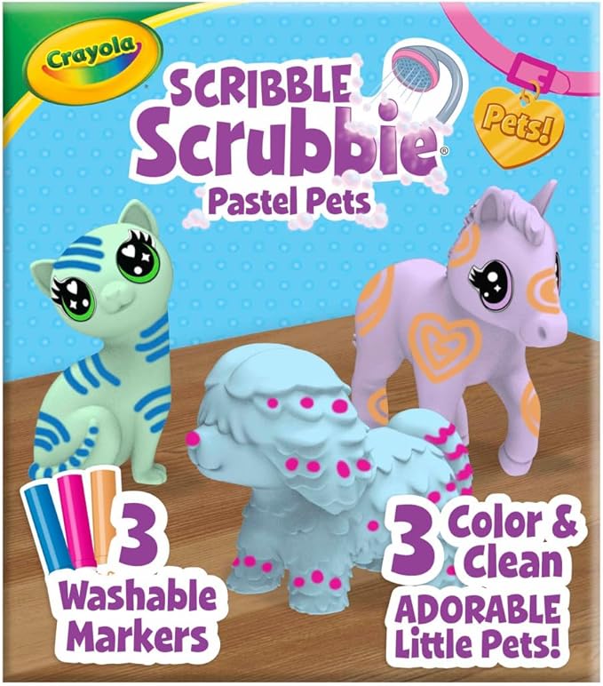Crayola Scribble Scrubbie Pastel Pets (3ct), Grooming Pet Toy for Kids, Washable Animal Figurine, Arts & Crafts, Gift for Girls & Boys, 3+