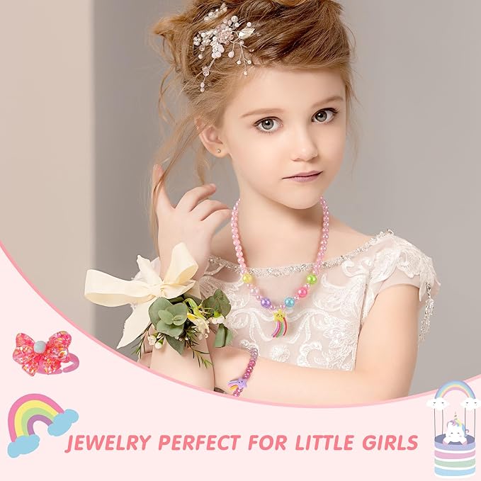 Sumind 6 Sets Play Jewelry for Little Girls Princess Necklace Bracelet Set Includes Kid Beaded Necklace Bracelet for Toddler Christmas Birthday Party Favors Cosplay(Shell, Star, Mermaid, Heart)