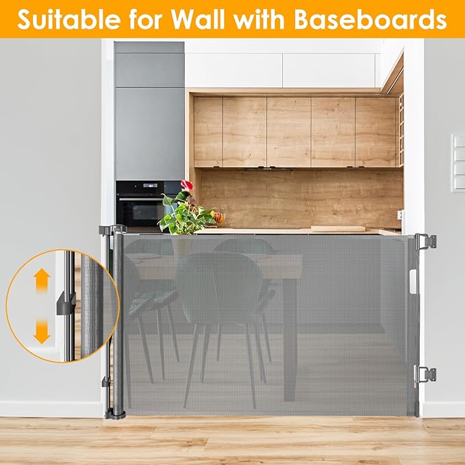 Retractable Baby Gate for Doorway 60” Wide Retractable Pet Gate for Stair Pet Gates for Doorways Puppy Gates for The House Mesh Pet Gate Baby Safety Gate Dog Gate Indoor Gate Stair Gates for Kids