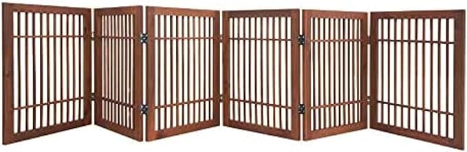 Pet Dog Gate Strong and Durable Freestanding Folding Acacia Hardwood Portable Wooden Fence Indoors or Outdoors by Urnporium (Brown Pet Gate, 6 Panel 24" Tall)