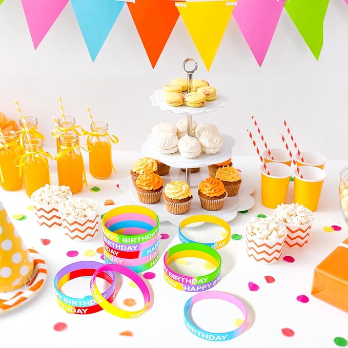 CHRORINE Happy Birthday Rubber Bracelets 12 Styles Silicone Wristbands for Classroom Birthday Party Favors 72 Pieces