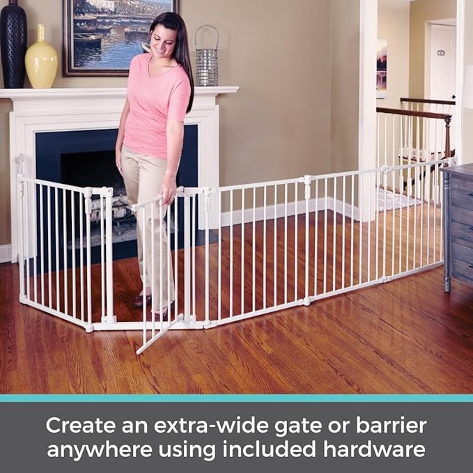 Toddleroo by North States 3 in 1 Metal Superyard 6 Panel Play Yard, Baby Gate, Playpen or Extra Wide Baby Fence, 151" Wide. Wall Mount Kit Included. 10 sq ft play yard (30" tall, Taupe)