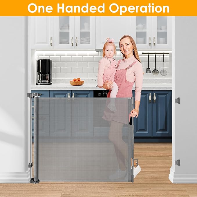 Retractable Baby Gate for Doorway 60” Wide Retractable Pet Gate for Stair Pet Gates for Doorways Puppy Gates for The House Mesh Pet Gate Baby Safety Gate Dog Gate Indoor Gate Stair Gates for Kids