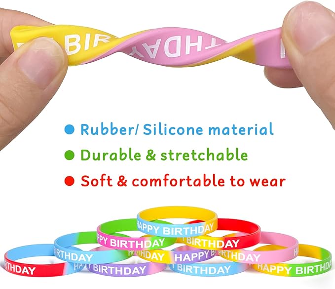 CHRORINE Happy Birthday Rubber Bracelets 12 Styles Silicone Wristbands for Classroom Birthday Party Favors 72 Pieces