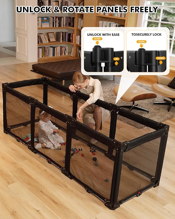 Dearlomum Extra Wide Baby Gate Playpen with Heat-Resistant Mesh,8 Panel Foldable Baby Fence,Indoor/Outdoor Safety Barrier,Dog Playpen & Fireplace Baby Gate