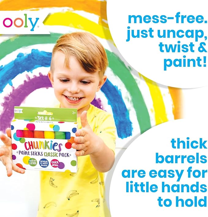 Ooly Chunkies 6 Neon Paint Sticks For Kids, Tempera Paint Sticks Neon Colors Set, No Mess Quick Drying Art Supplies for Toddlers and Kids