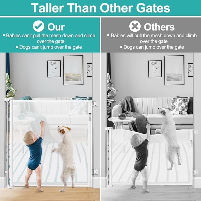 42 Inch Extra Tall Retractable Baby Gate 55" Wide Retractable Dog Gate Extra Tall Baby Gate for Dogs Indoor Extra Tall Dog Gate for Doorway Extra Tall Pet Gate Dog Gates for The House Retractable Gate