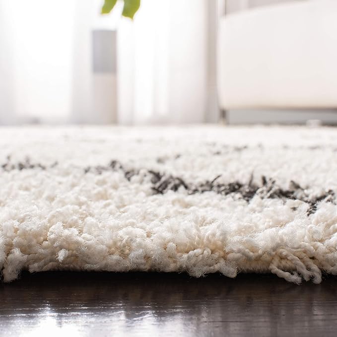 SAFAVIEH Dallas Shag Collection 2'3" x 10' Ivory / Dark Grey SGDS257H Trellis Non-Shedding Living Room Bedroom Dining Room Entryway Plush 1.5-inch Thick Runner Rug