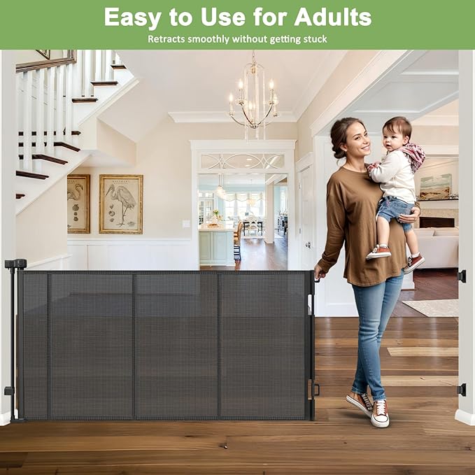 Reinforced 100 Inch Extra Wide Retractable Dog Gate for The House Extra Wide Retractable Baby Gates Extra Wide Retractable Pet Gate for Dogs Extra Long Baby Gate for Large Opening Kid Gate for Doorway