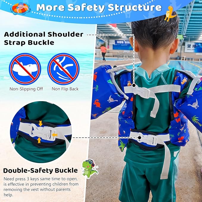 Vvinca Separable Toddler Swim Vest Fit 22-66 Lbs(1-6 Years)|2025 Newest 3 in 1 Pool Float & Arm Bands Boys and Girls, Adjustable Sturdy Safety for Infant 1 2 3 4 5 6 Year