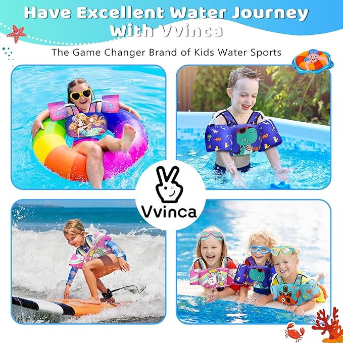 Vvinca Separable Toddler Swim Vest Fit 22-66 Lbs(1-6 Years)|2025 Newest 3 in 1 Pool Float & Arm Bands Boys and Girls, Adjustable Sturdy Safety for Infant 1 2 3 4 5 6 Year
