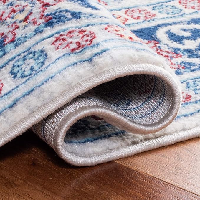 SAFAVIEH Brentwood Collection 8' x 10' Beige / Navy BNT870B Oriental Damask Trellis Non-Shedding Living Room Bedroom Dining Home Office Area Rug