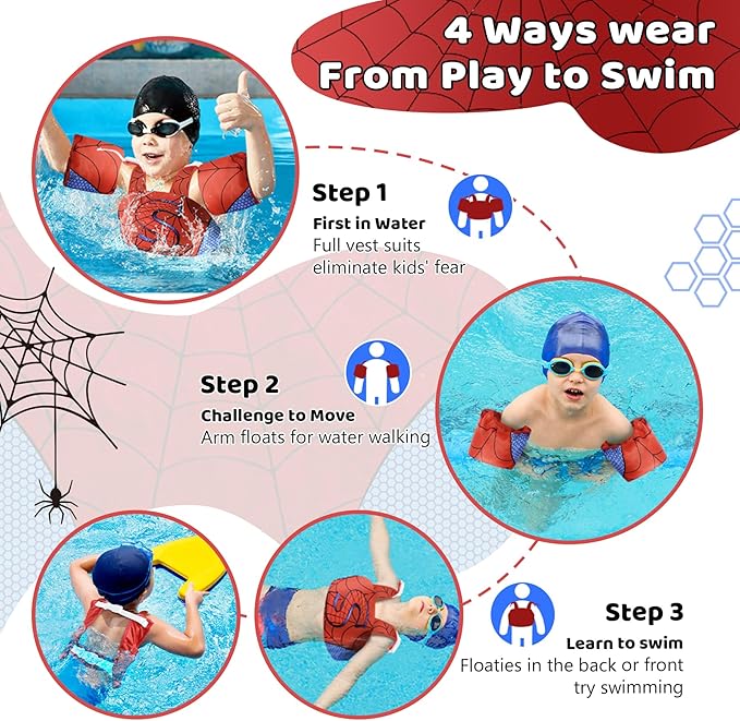 Vvinca Separable Toddler Swim Vest Fit 22-66 Lbs(1-6 Years)|2025 Newest 3 in 1 Pool Float & Arm Bands Boys and Girls, Adjustable Sturdy Safety for Infant 1 2 3 4 5 6 Year