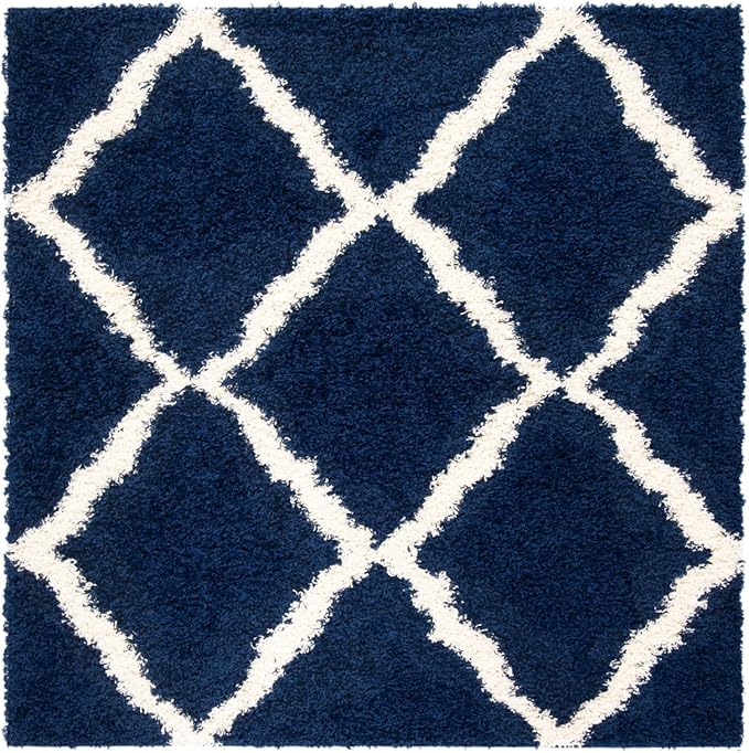 SAFAVIEH Dallas Shag Collection Runner Rug - 2'3" x 10', Navy & Ivory, Trellis Design, Non-Shedding & Easy Care, 1.5-inch Thick Ideal for High Traffic Areas in Living Room, Bedroom (SGDS257N)
