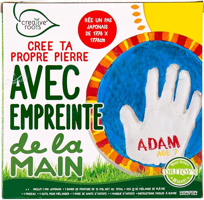 Creative Roots Handprint Stepping Stone, Includes 7-Inch Ceramic Stepping Stone & 6 Vibrant Paints, Garden Stepping Stone Kit, Paint Your Own Stepping Stone, DIY Stepping Stone for Kids Ages 8+ Red