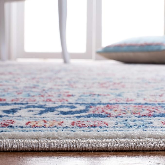 SAFAVIEH Brentwood Collection 8' x 10' Beige / Navy BNT870B Oriental Damask Trellis Non-Shedding Living Room Bedroom Dining Home Office Area Rug