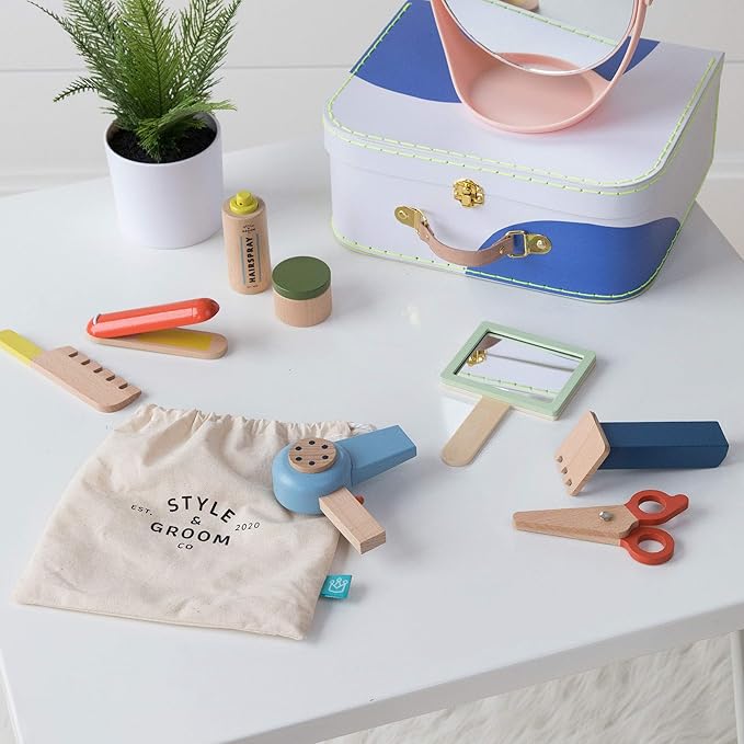 Manhattan Toy Style & Groom 9 Piece Wooden Toddler & Kids Pretend Play Hair Styling & Grooming Kit