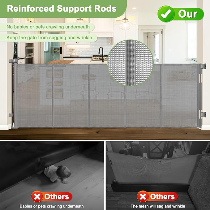 Reinforced 100 Inch Extra Long Baby Gates for Large Openings Retractable Baby Gate Retractable Dog Gate for Doorways Extra Wide Mesh Baby Gate Retractable Child Gates for Wide Openings Large Baby Gate