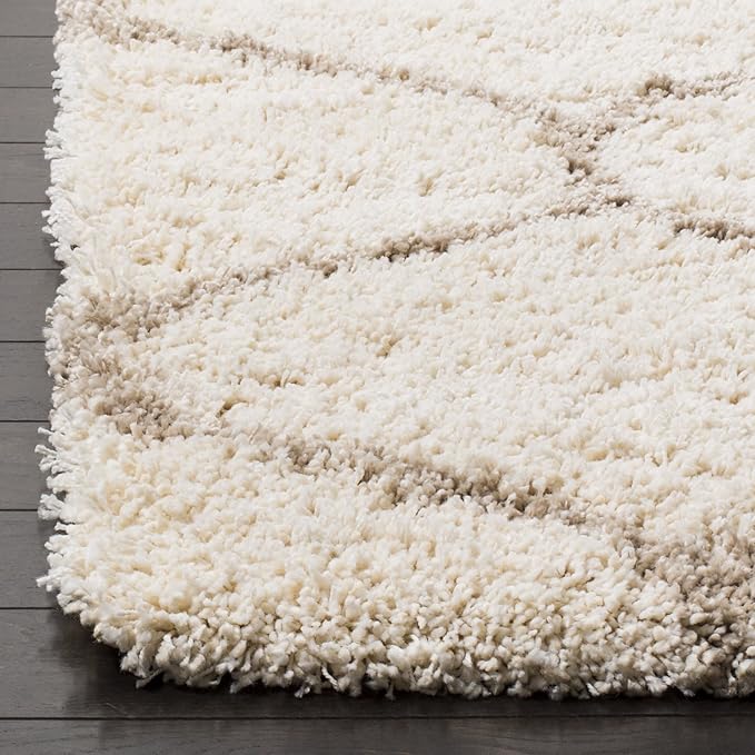 SAFAVIEH Hudson Shag Collection Runner Rug - 2'3" x 10', Ivory & Beige, Trellis Design, Non-Shedding & Easy Care, 2-inch Thick Ideal for High Traffic Areas in Living Room, Bedroom (SGH280D)
