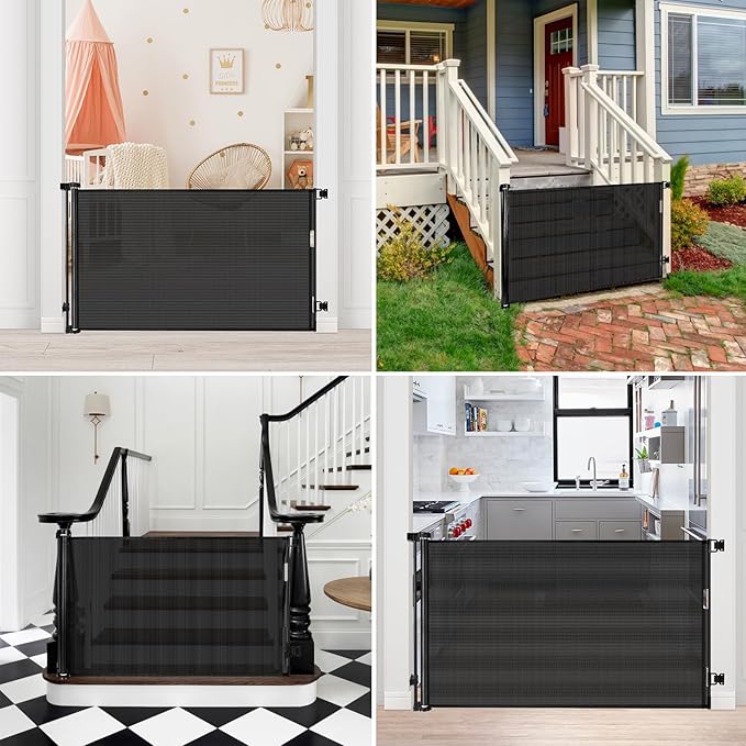 Retractable Dog Gate for Doorways 33” Tall X 55” Wide Retractable Baby Gates Outdoor Retractable Gate Retractable Mesh Gate Retractable Pet Gate Child Safety Gate Pet Gate for Stairs Outdoor Dog Gate