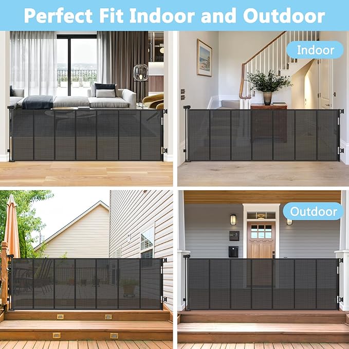 Reinforced Bottom 120 Inch Retractable Baby Gates Extra Wide Baby Gates for Large Openings 10 Ft Retractable Dog Gates for Doorways Extra Wide Outdoor Retractable Gates for Dogs Extra Long Pet Gate