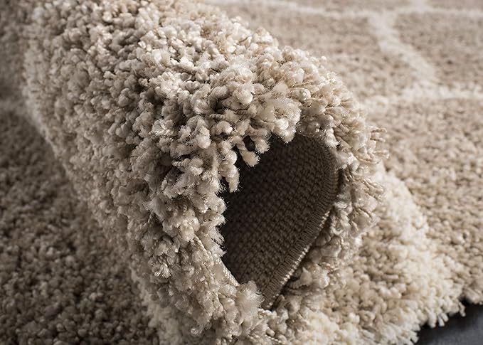 SAFAVIEH Hudson Shag Collection Accent Rug - 2' x 3', Beige & Ivory, Trellis Design, Non-Shedding & Easy Care, 2-inch Thick Ideal for High Traffic Areas in Entryway, Living Room, Bedroom (SGH280S)