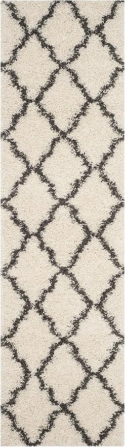 SAFAVIEH Dallas Shag Collection 2'3" x 10' Ivory / Dark Grey SGDS257H Trellis Non-Shedding Living Room Bedroom Dining Room Entryway Plush 1.5-inch Thick Runner Rug