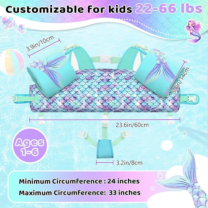 Vvinca Separable Toddler Swim Vest Fit 22-66 Lbs(1-6 Years)|2025 Newest 3 in 1 Pool Float & Arm Bands Boys and Girls, Adjustable Sturdy Safety for Infant 1 2 3 4 5 6 Year