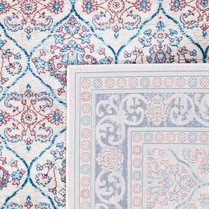 SAFAVIEH Brentwood Collection 8' x 10' Beige / Navy BNT870B Oriental Damask Trellis Non-Shedding Living Room Bedroom Dining Home Office Area Rug