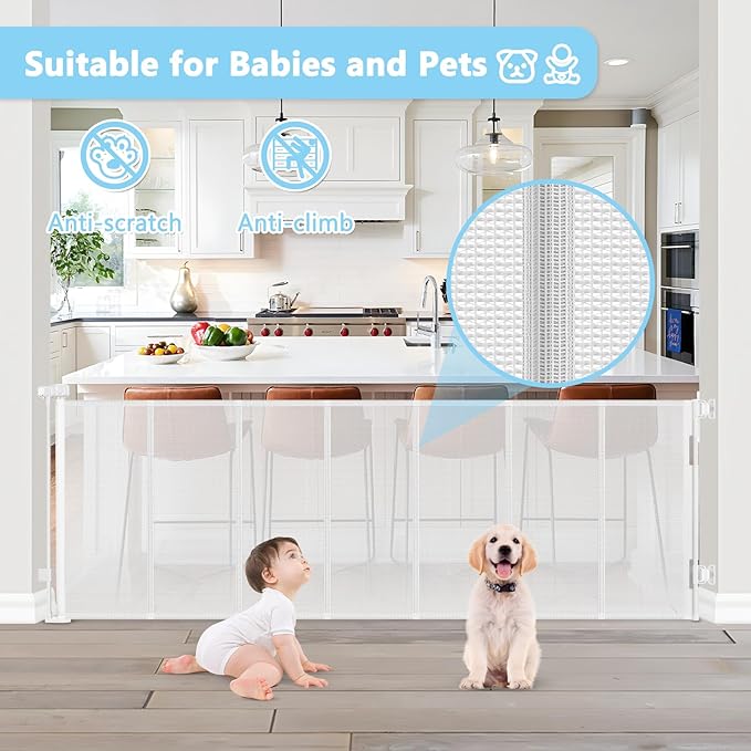 Reinforced 120 Inch Extra Wide Retractable Baby Gates For Doorways Extra Long Baby Gates for Large Openings Outdoor 10 Ft Retractable Child Gates for Doorways Indoor Retractable Dog Gate for The House