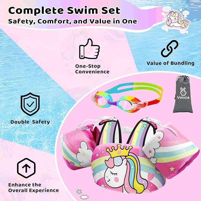 Vvinca Separable Toddler Swim Vest Fit 22-66 Lbs(1-6 Years)|2025 Newest 3 in 1 Pool Float & Arm Bands Boys and Girls, Adjustable Sturdy Safety for Infant 1 2 3 4 5 6 Year