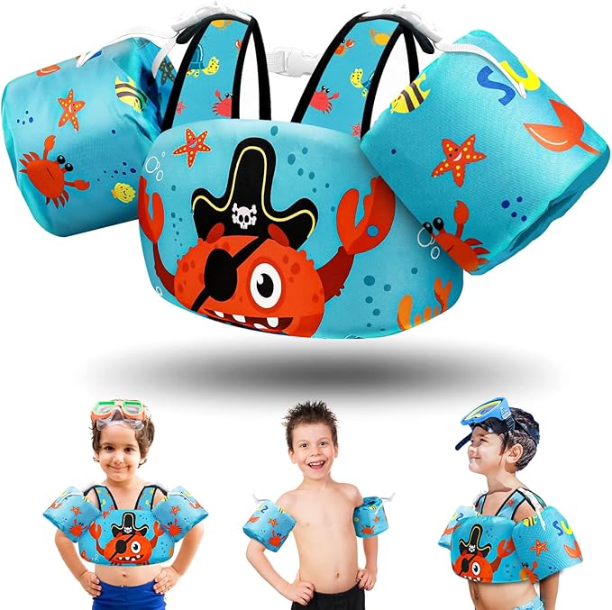 Vvinca Separable Toddler Swim Vest Fit 22-66 Lbs(1-6 Years)|2025 Newest 3 in 1 Pool Float & Arm Bands Boys and Girls, Adjustable Sturdy Safety for Infant 1 2 3 4 5 6 Year