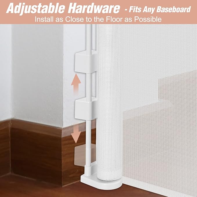 Reinforced 42" Extra Tall x 75" Wide Retractable Gate with Support Rods - Prevent Crawling Under Extra Tall Baby Gate Retractable Dog Gate Indoor Long Dog Gate Outdoor Retractable Pet Gate, White