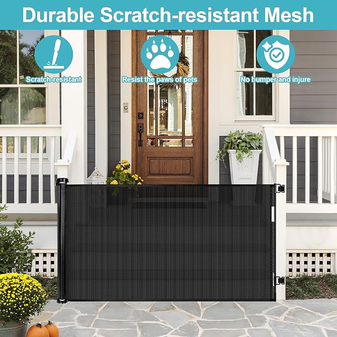 Retractable Dog Gate for Doorways 33” Tall X 55” Wide Retractable Baby Gates Outdoor Retractable Gate Retractable Mesh Gate Retractable Pet Gate Child Safety Gate Pet Gate for Stairs Outdoor Dog Gate