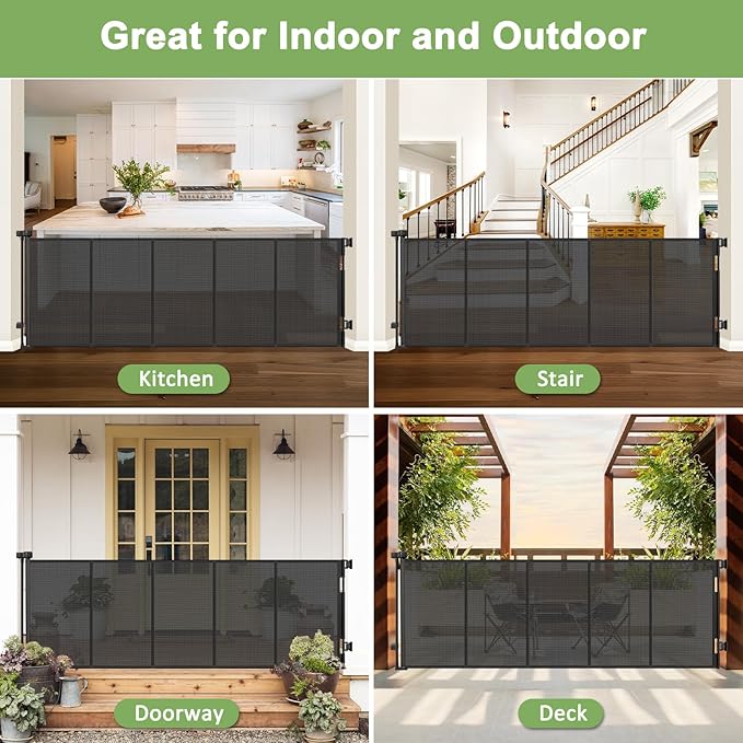 Reinforced 100 Inch Extra Wide Retractable Dog Gate for The House Extra Wide Retractable Baby Gates Extra Wide Retractable Pet Gate for Dogs Extra Long Baby Gate for Large Opening Kid Gate for Doorway