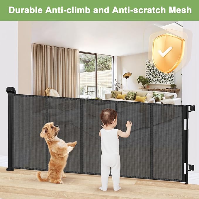 Reinforced 100 Inch Extra Wide Retractable Dog Gate for The House Extra Wide Retractable Baby Gates Extra Wide Retractable Pet Gate for Dogs Extra Long Baby Gate for Large Opening Kid Gate for Doorway