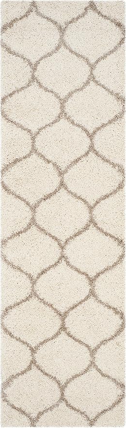 SAFAVIEH Hudson Shag Collection Runner Rug - 2'3" x 10', Ivory & Beige, Trellis Design, Non-Shedding & Easy Care, 2-inch Thick Ideal for High Traffic Areas in Living Room, Bedroom (SGH280D)