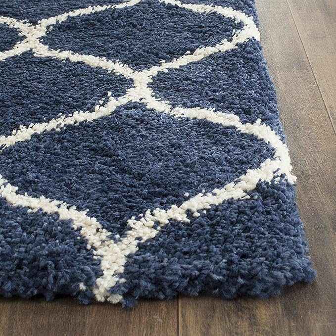 SAFAVIEH Hudson Shag Collection Runner Rug - 2'3" x 18', Navy & Ivory, Moroccan Trellis Design, Non-Shedding & Easy Care, 2-inch Thick Ideal for High Traffic Areas in Living Room, Bedroom (SGH280C)
