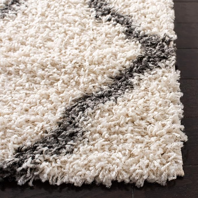 SAFAVIEH Dallas Shag Collection 2'3" x 10' Ivory / Dark Grey SGDS257H Trellis Non-Shedding Living Room Bedroom Dining Room Entryway Plush 1.5-inch Thick Runner Rug