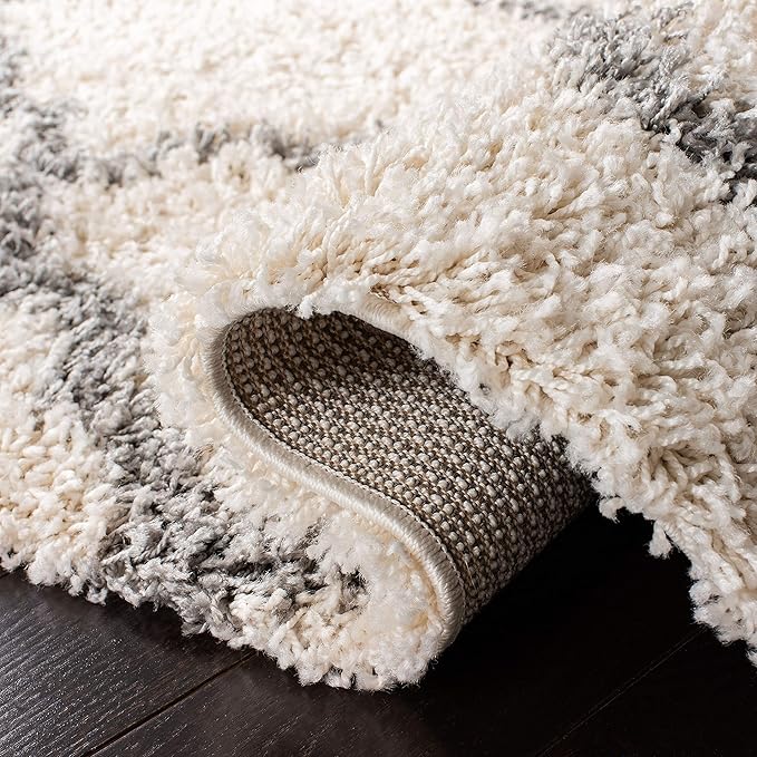 SAFAVIEH Dallas Shag Collection 2'3" x 6' Ivory/Grey SGDS257F Trellis Non-Shedding Living Room Bedroom Dining Room Entryway Plush 1.5-inch Thick Runner Rug