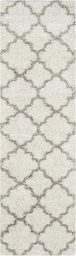 SAFAVIEH Hudson Shag Collection Runner Rug - 2'3" x 14', Ivory & Grey, Moroccan Trellis Design, Non-Shedding & Easy Care, 2-inch Thick Ideal for High Traffic Areas in Living Room, Bedroom (SGH282A)