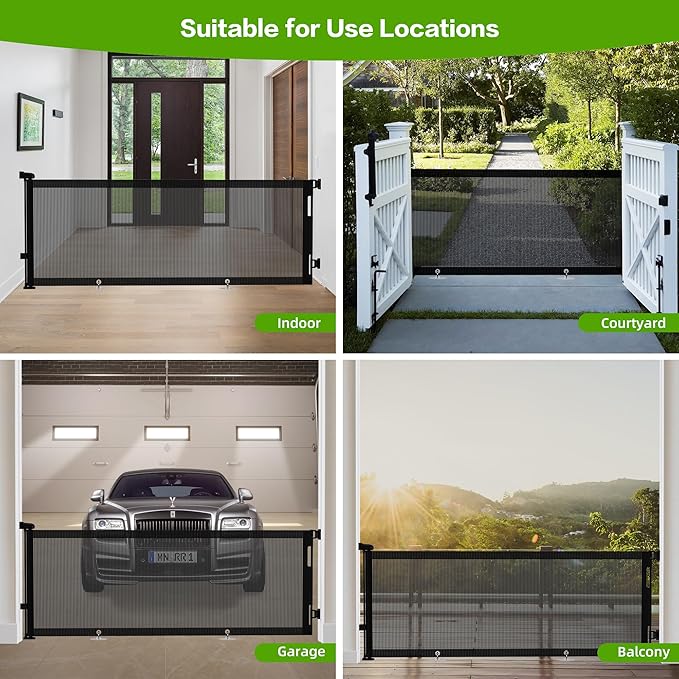 Retractable Baby Gate, Mesh Baby Extra Wide Gate to Prevent from Crawling Underneath, 34" Tall, Extends up to 100" Wide, Mesh Dog Gate for Garage, Play Area, Deck, Indoor/Outdoor