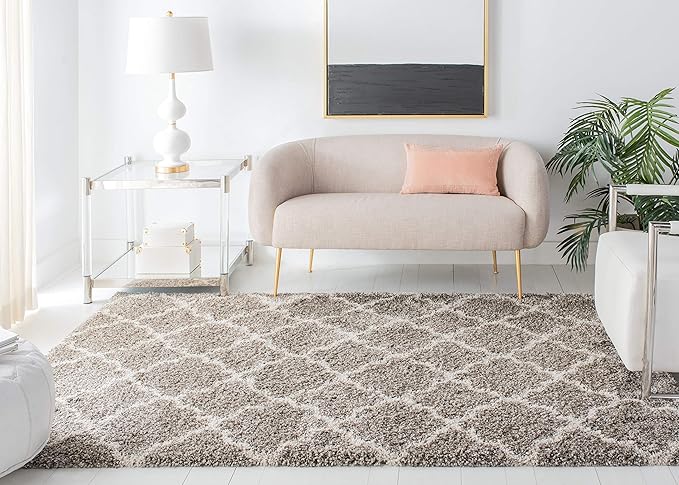 SAFAVIEH Hudson Shag Collection Area Rug - 5'3" x 7'6", Grey & Ivory, Moroccan Trellis Design, Non-Shedding & Easy Care, 2-inch Thick Ideal for High Traffic Areas in Living Room, Bedroom (SGH282B)